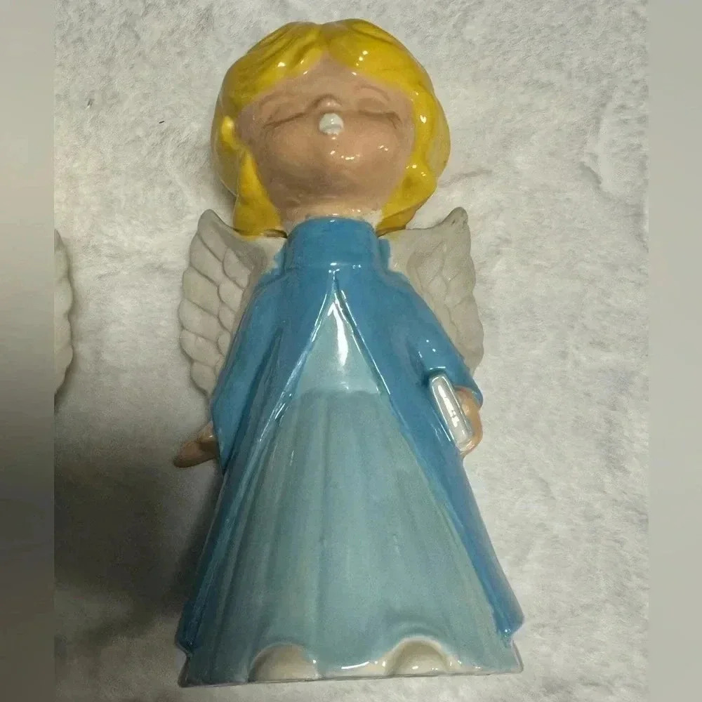 Vintage Kissing Christmas Angels Boy & Girl Set 1979 Handpainted Kitsch Unique - Picture 6 of 16